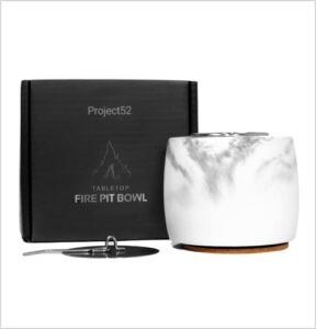 project52 white marble tabletop fire pit bowl - indoor outdoor fire pit table top - indoor fire pit bowl - indoor s'mores maker - mini fire pit for table - mini smores fire pit