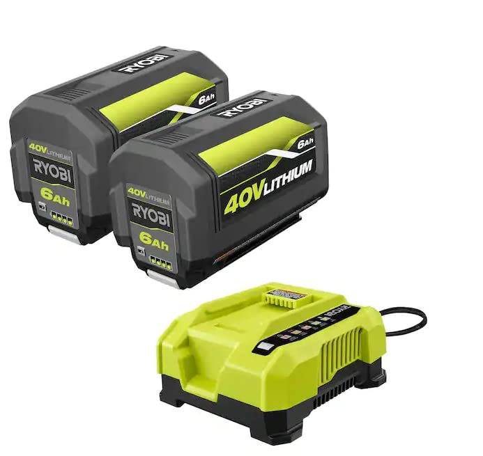 RYOBI 40V Lithium-Ion 6.0 Ah High Capacity Battery and Rapid Charger Starter Kit (2-Batteries)