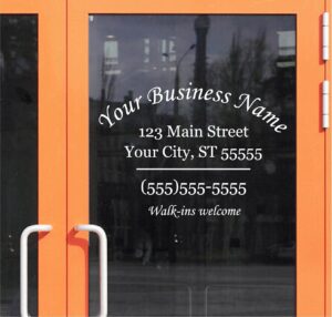 commercial business store name address fully custom personalized glass door window storefront professional sign decal stencil van truck professional