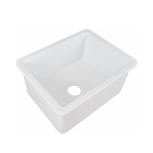 Single Bowl Drop in Kitchen Sink DeerValley DV-1K515 Glen 24" L x 18" W Fireclay Undermount Kitchen Sink White Deep Bowl Sink with Sink Grid and Basket Strainer