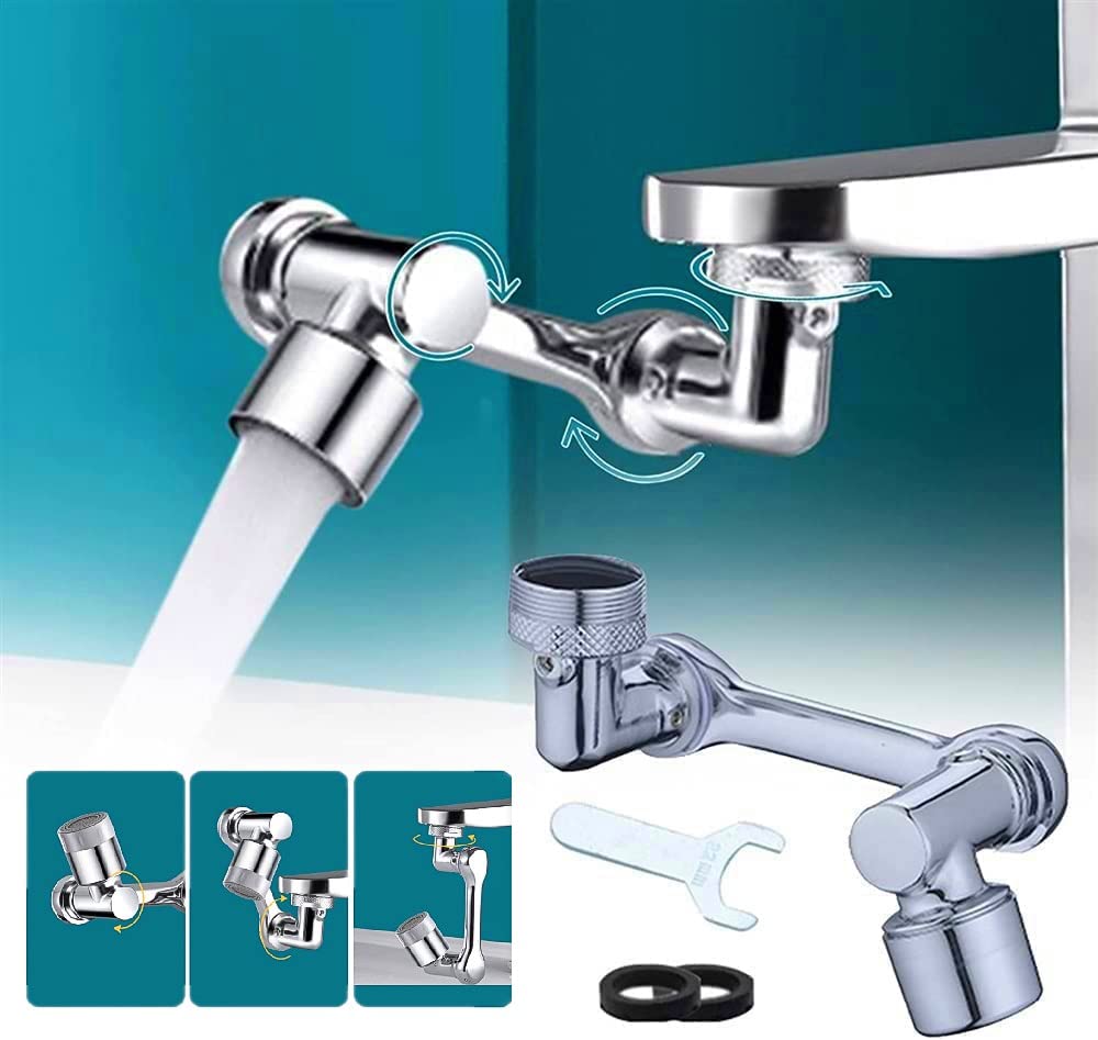 New Rotating 1080° Robotic Arm Faucet -【Universal Model】Splash Filter Faucet, Large Angle Rotating Robotic Arm Water Nozzle Faucet Adaptor w/ 2 Water Outlet Modes, Faucet Extender for Face Wash (1)