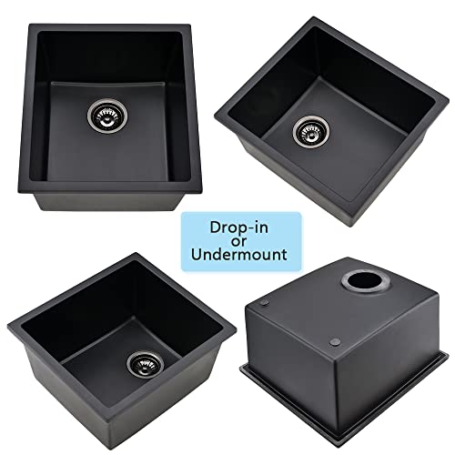 17 Inch Black Bar Sink Undermount - VASOYO 17"x19" Black Undermount Wet Bar Prep Kitchen Sink Dual Mount Granite Undermount Kitchen Sink Single Bowl Quartz Sink Small Bar Sink Rv Sink