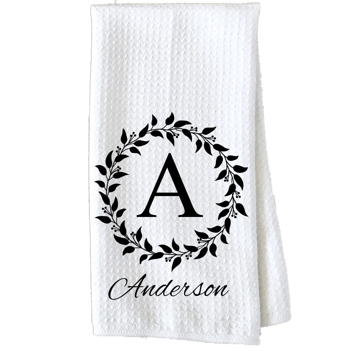 Personalized Kitchen Towel | Custom Tea Towel | Family Name Dish Towel | Kitchen Decor | Hand Towel | Housewarming Gift | Monogram Dishcloth (Wreath 1)