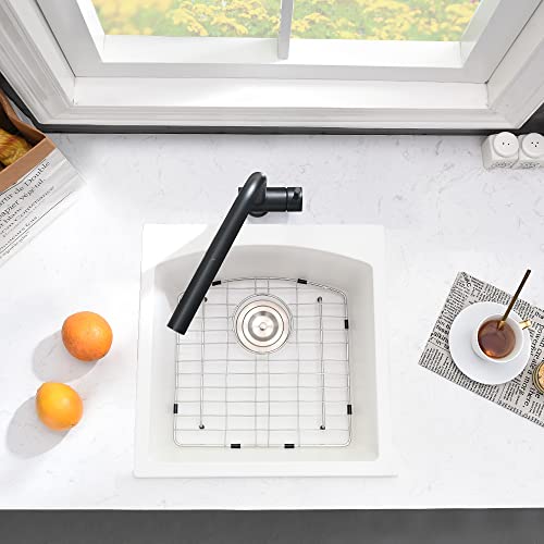 18 Inch Bar Sink Drop In - VASOYO 18"x18" White Drop in Bar Sink Topmount Kitchen Sink Granite Kitchen Sink Single Bowl Rv Kitchen Sink Outdoor Sink with Bottom Grid & Drain