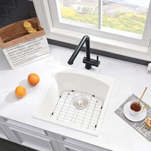 18 Inch Bar Sink Drop In - VASOYO 18"x18" White Drop in Bar Sink Topmount Kitchen Sink Granite Kitchen Sink Single Bowl Rv Kitchen Sink Outdoor Sink with Bottom Grid & Drain