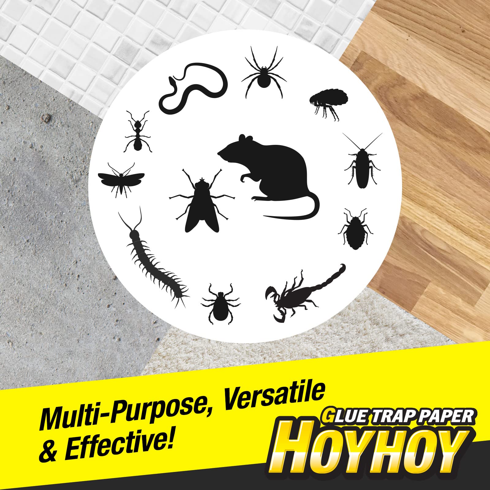 HOY HOY Mice & Flies Glue Trap Paper - 50 Traps [1 Pack] Ready-to-Use Super Strong Glue Multi-Purpose Pest Rodent Killer Trap, Gnat Moth Insects Spider Crickets Roach Rat Snake Lizard, Made in Japan