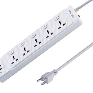 FANLIDE Universal Power Strip with USB C, 5 Outlets 3 USB and 1 USB C Ports, 6.5ft Power Cord Circuit Breaker