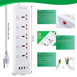 FANLIDE Universal Power Strip with USB C, 5 Outlets 3 USB and 1 USB C Ports, 6.5ft Power Cord Circuit Breaker