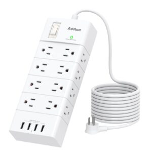 power strip surge protector - addtam 16 outlets(4-side) and 4 usb ports 5 ft flat plug extension cord, overload surge protection outlet strip, wall mount for home, office and more