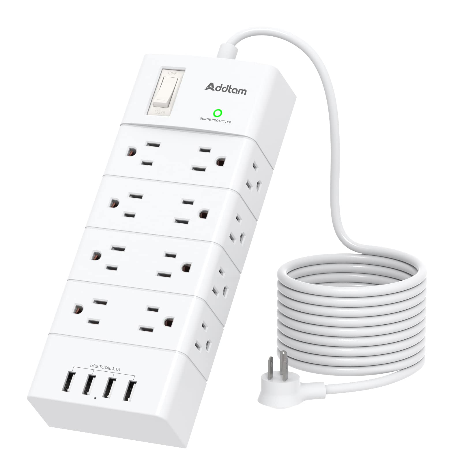 Power Strip Surge Protector - Addtam 16 Outlets(4-Side) and 4 USB Ports 5 Ft Flat Plug Extension Cord, Overload Surge Protection Outlet Strip, Wall Mount for Home, Office and More