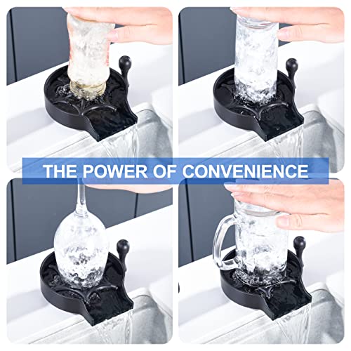 Black Glass Rinser for Kitchen Sink - Hot and Cold Switching 360° Rotary Cup Washer, Quick Cup Rinser Faucet Cleaner Bottle Washer for Bar Automatic Flushing