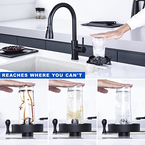 Black Glass Rinser for Kitchen Sink - Hot and Cold Switching 360° Rotary Cup Washer, Quick Cup Rinser Faucet Cleaner Bottle Washer for Bar Automatic Flushing