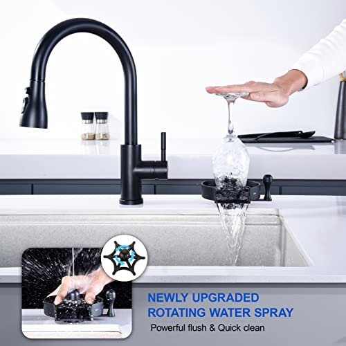 Black Glass Rinser for Kitchen Sink - Hot and Cold Switching 360° Rotary Cup Washer, Quick Cup Rinser Faucet Cleaner Bottle Washer for Bar Automatic Flushing