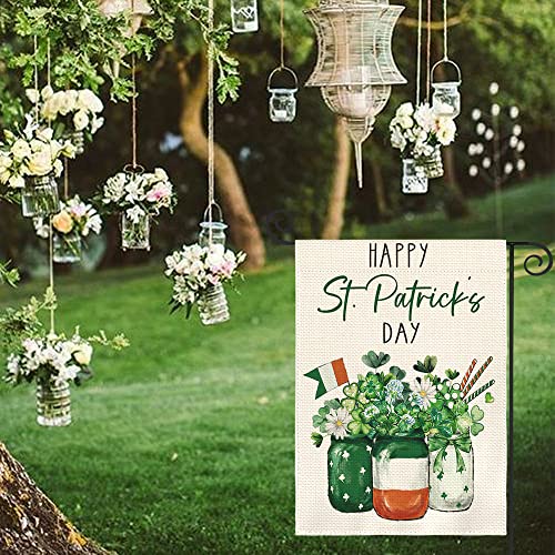 AVOIN colorlife Happy St Patricks Day Lucky Shamrock Garden Flag 12x18 Inch Double Sided, 17 March Mason Jar Yard Outdoor Flag