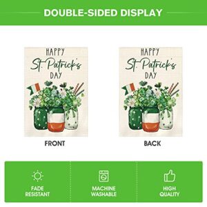 AVOIN colorlife Happy St Patricks Day Lucky Shamrock Garden Flag 12x18 Inch Double Sided, 17 March Mason Jar Yard Outdoor Flag