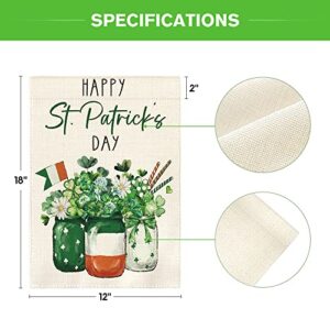 AVOIN colorlife Happy St Patricks Day Lucky Shamrock Garden Flag 12x18 Inch Double Sided, 17 March Mason Jar Yard Outdoor Flag