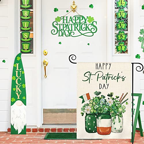 AVOIN colorlife Happy St Patricks Day Lucky Shamrock Garden Flag 12x18 Inch Double Sided, 17 March Mason Jar Yard Outdoor Flag