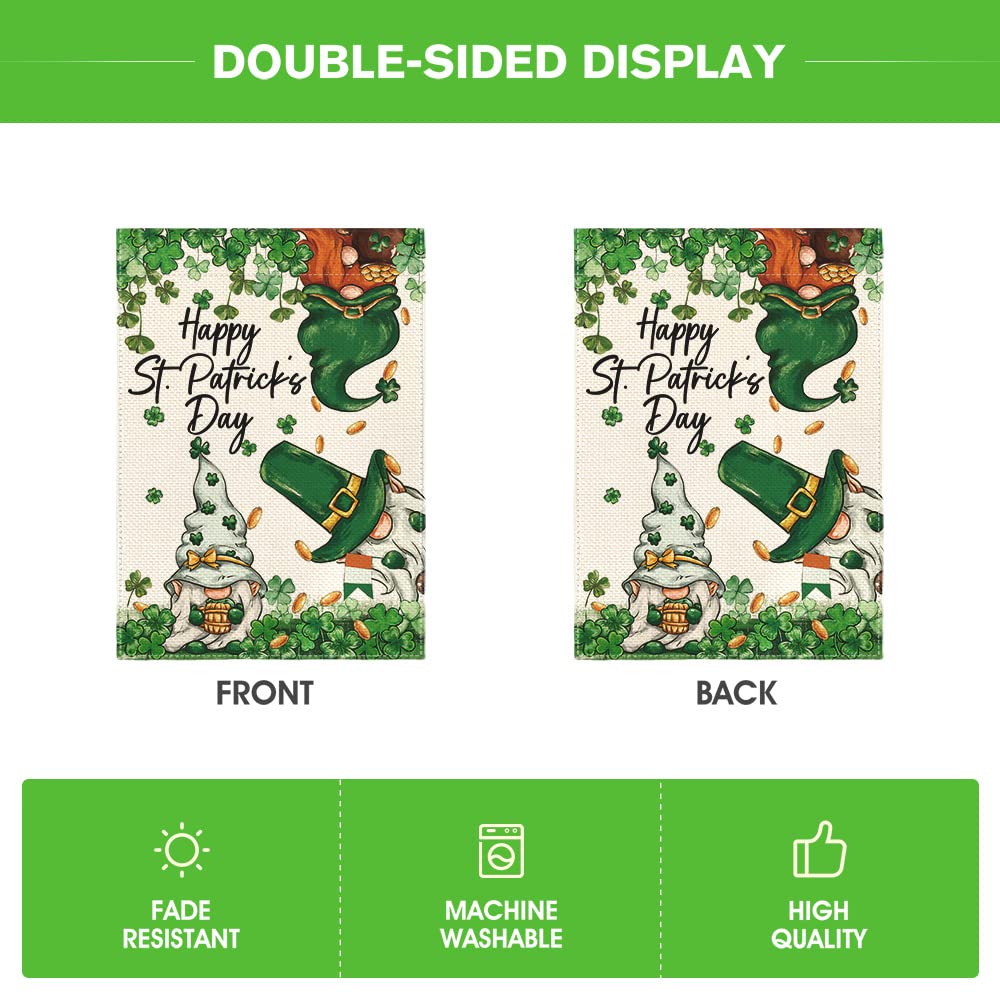 AVOIN colorlife Happy St Patricks Day Gnome Garden Flag 12x18 Inch Double Sided, Leprechauns Shamrock 17 March Welcome Yard Outdoor Flag