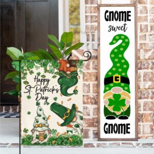 AVOIN colorlife Happy St Patricks Day Gnome Garden Flag 12x18 Inch Double Sided, Leprechauns Shamrock 17 March Welcome Yard Outdoor Flag