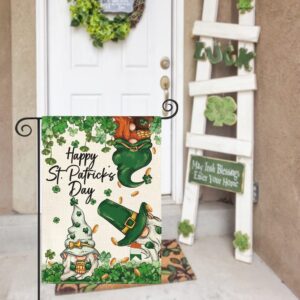 AVOIN colorlife Happy St Patricks Day Gnome Garden Flag 12x18 Inch Double Sided, Leprechauns Shamrock 17 March Welcome Yard Outdoor Flag