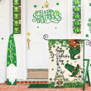 AVOIN colorlife Happy St Patricks Day Gnome Garden Flag 12x18 Inch Double Sided, Leprechauns Shamrock 17 March Welcome Yard Outdoor Flag