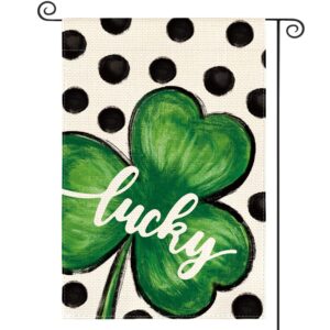 AVOIN colorlife St Patricks Day Lucky Shamrock Garden Flag 12x18 Inch Double Sided, Polka Dot 17 March Yard Outdoor Flag