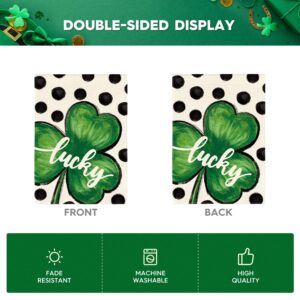 AVOIN colorlife St Patricks Day Lucky Shamrock Garden Flag 12x18 Inch Double Sided, Polka Dot 17 March Yard Outdoor Flag