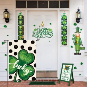 AVOIN colorlife St Patricks Day Lucky Shamrock Garden Flag 12x18 Inch Double Sided, Polka Dot 17 March Yard Outdoor Flag