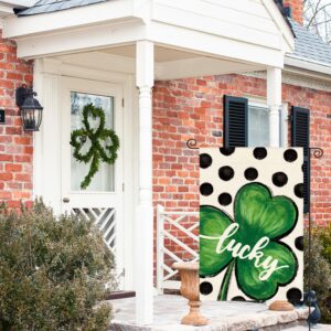 AVOIN colorlife St Patricks Day Lucky Shamrock Garden Flag 12x18 Inch Double Sided, Polka Dot 17 March Yard Outdoor Flag