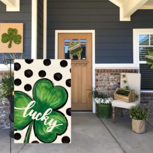 AVOIN colorlife St Patricks Day Lucky Shamrock Garden Flag 12x18 Inch Double Sided, Polka Dot 17 March Yard Outdoor Flag