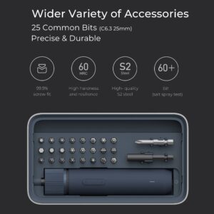 HOTO Electric Screwdriver Kit, 3.6V Cordless Screwdriver Set, Upgraded Capacity, Magnetic Case Lid, Mechanical Knob, 25 S2-steel Bits, 1500 mAh 800 Times, Manual & Electric, USB-C Charging, LED Light