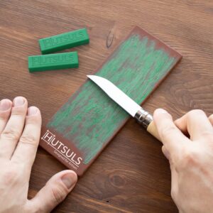 Hutsuls Knife Stropping Compound with Case - (2-Pack, Total 5 Oz) Get Razor-Sharp Edges with Knife Polishing Compound, Green Buffing Compound Bars are Easy to Use with Leather Strop Compound Guide