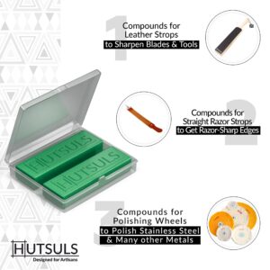 Hutsuls Knife Stropping Compound with Case - (2-Pack, Total 5 Oz) Get Razor-Sharp Edges with Knife Polishing Compound, Green Buffing Compound Bars are Easy to Use with Leather Strop Compound Guide