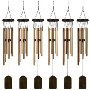 6 pieces wind chimes 28 inch deep tone wind chimes with 6 aluminum tubes memorial wind chimes outdoors soothing melody wind chimes rustic wind chimes for farmhouse garden patio home decor (bronze)