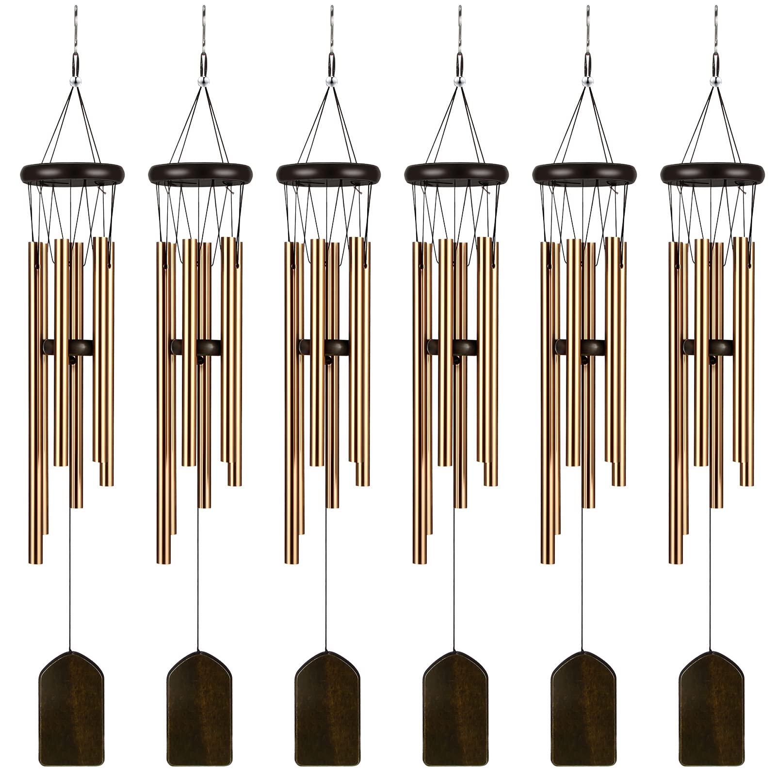 6 Pieces Wind Chimes 28 Inch Deep Tone Wind Chimes with 6 Aluminum Tubes Memorial Wind Chimes Outdoors Soothing Melody Wind Chimes Rustic Wind Chimes for Farmhouse Garden Patio Home Decor (Bronze)