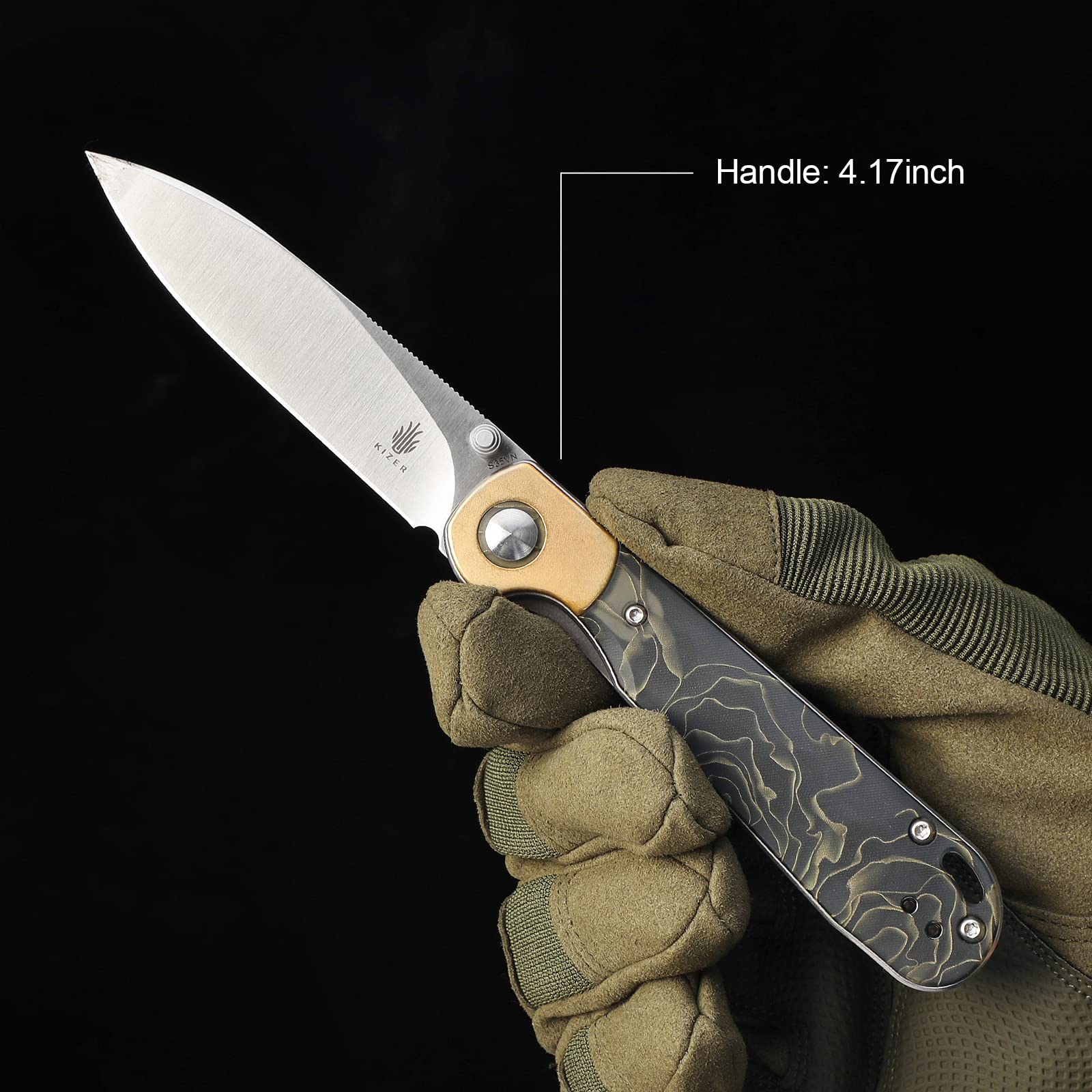 Kizer PPY EDC Knife 3.27 Inches S35VN Blade Pocket Knie Brass and Raffir Handle Folding Knives Ki3587A1