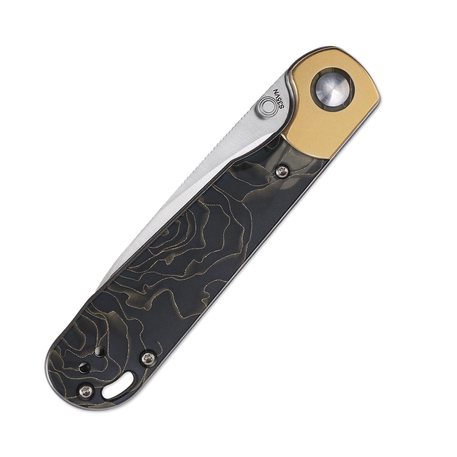 Kizer PPY EDC Knife 3.27 Inches S35VN Blade Pocket Knie Brass and Raffir Handle Folding Knives Ki3587A1