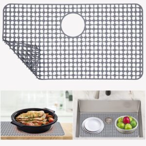 mostwogo silicone sink protector for kitchen sink 28''x15'', heat resistant kitchen sink mat for bottom of stainless steel/porcelain sink ,rear drain, 1pcs no-slip sink grid accessories(grey)