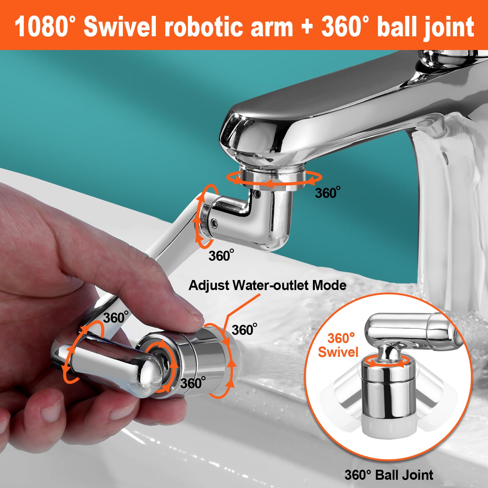 1440° Faucet Extender, Spurtar Multifunctional 1080° Rotatable Faucet Aerator + 360° Swivel Faucet Attachment, Arm Swivel Extension Faucet Aerator, Faucet Extender for Bathroom Sink Kitchen