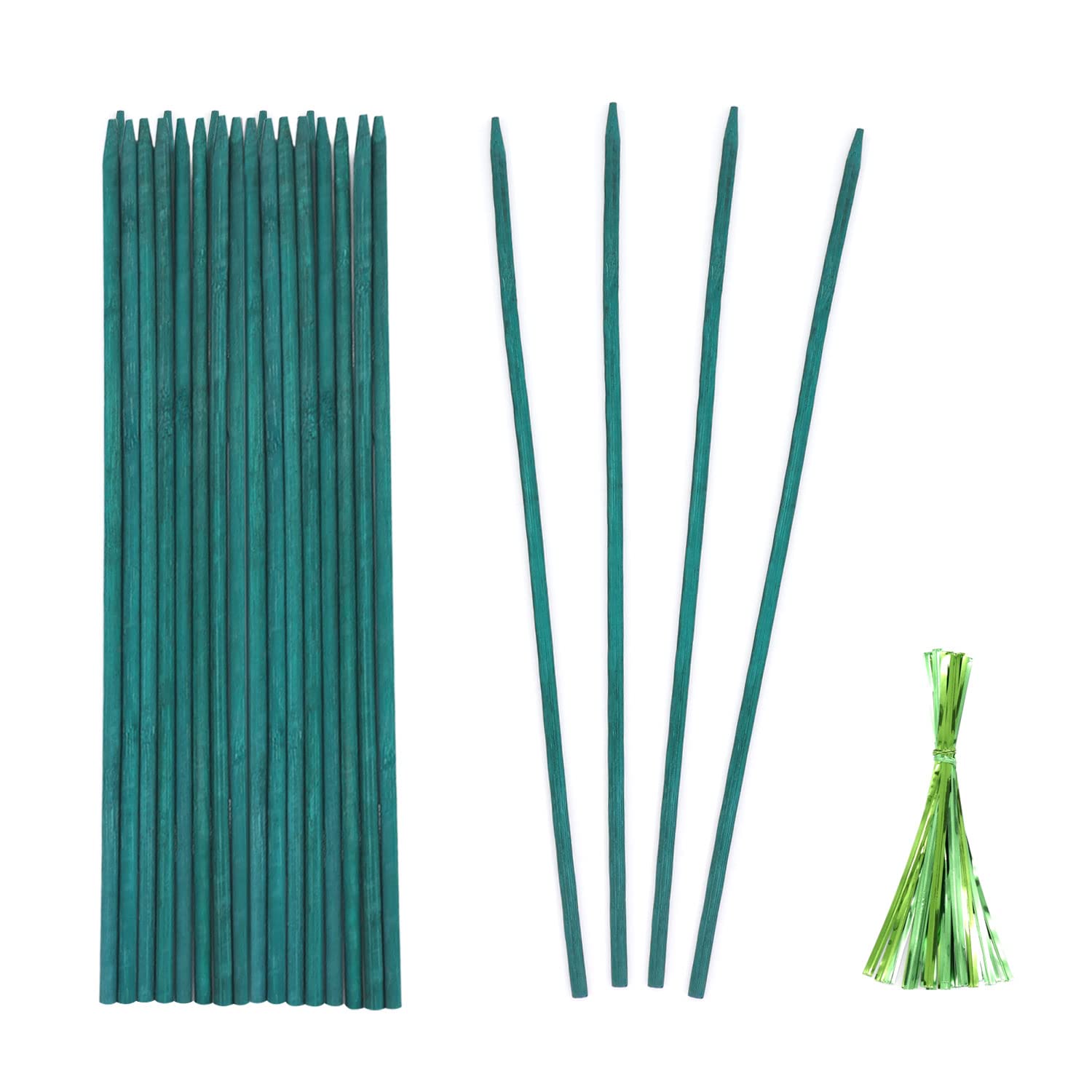 Green Bamboo Plant Stakes, Plant Sticks Support for Indoor and Outdoor Plants, Garden Wood Sturdy Bamboo Sticks, Floral Plant Support Stakes for Garden Plants 25 Pack（15 Inches）