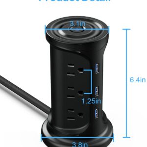 Meeoueoiu Tower Power Strip with 12-Outlet,3 USB-A Ports.Desk Power Strip Tower 1875 Watts 15 Amp,6.5-FT Flat Plug Extension Cord Tower for Home,Office,Cruise Ship