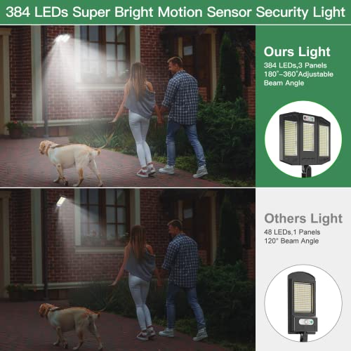 Ceena Outdoor Solar Lights with Romote, IP65 Waterproof Motion Sensor Solar Street Light, 384LEDs 2000lm Super Bright Security Pole Light for Front Door, Patio, Street, Backyard, 1 Pack