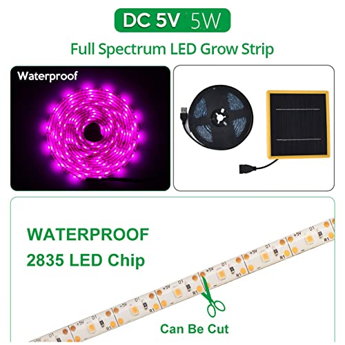 Septpenta Solar Plant Grow Light,Promote Growth,LED High Luminous Flux 5W 5V Solar Grow Light Strip for Gardening, Home Balcony Seeding, Breeding, Greenhouse and Bonsai(0.5M)