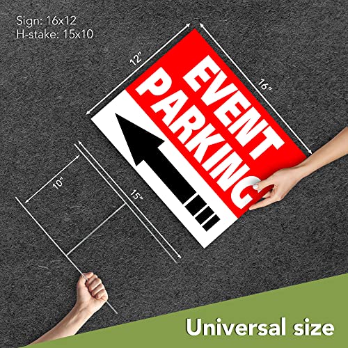 4 PC Event Parking Signs with Arrows - 16 x 12 Double Sided Coroplast Parking Signs for Event - Wedding Parking Signs with Stake - Event Parking Sign Red