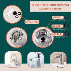 1080 degree rotatable kitchen faucet aerator, Bathroom Sink Faucet Extender with 2 Spout Modes, Suitable for femalethread 20 22 24mm faucet for Kitchen and Bathroom Faucet Parts Replacement