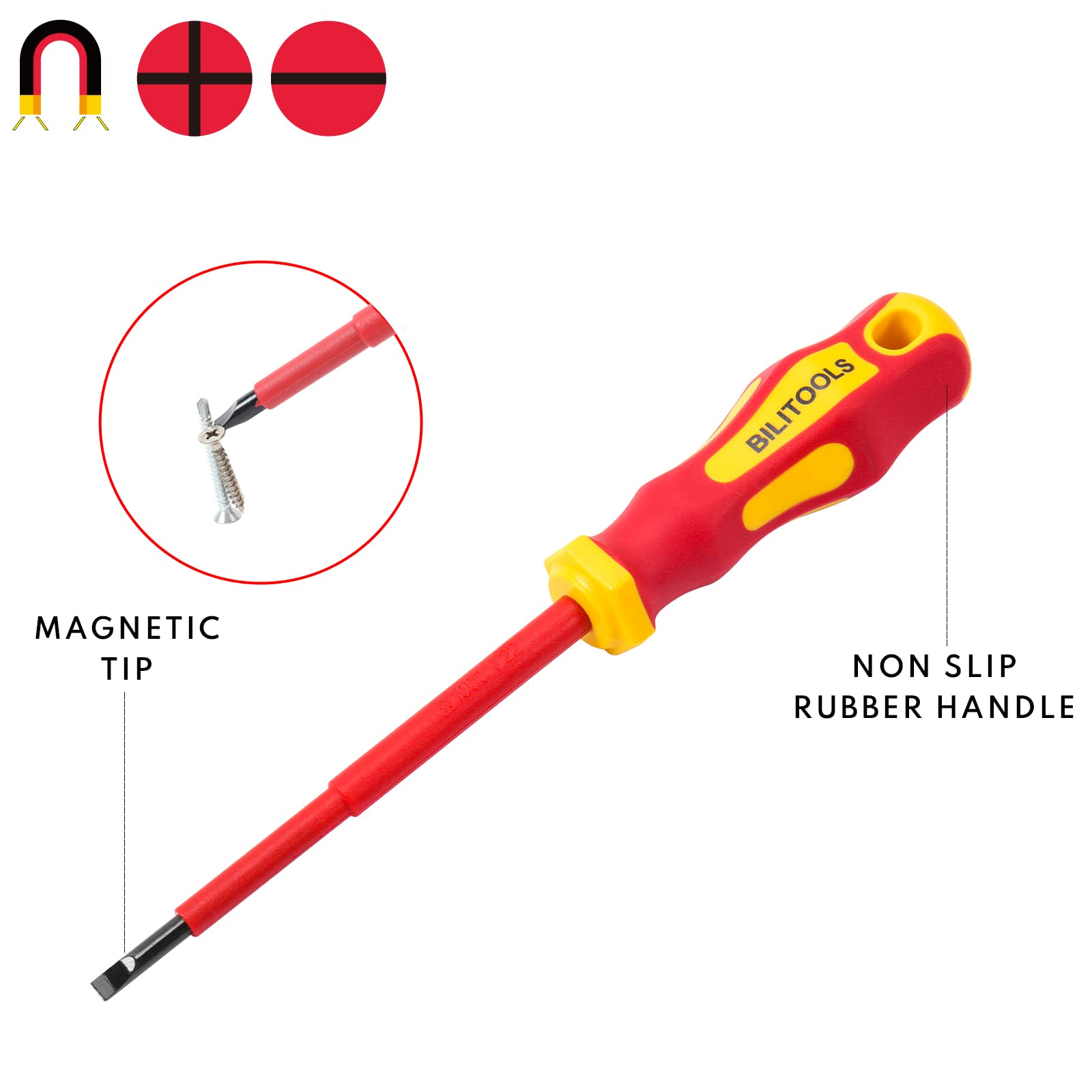 BILITOOLS Insulated Screwdriver Set, 1000V Electrical Screwdriver Insulated VDE Tools for Electrician Magnetic Phillips Slotted Pozidriv Tips