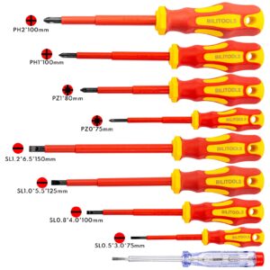 BILITOOLS Insulated Screwdriver Set, 1000V Electrical Screwdriver Insulated VDE Tools for Electrician Magnetic Phillips Slotted Pozidriv Tips