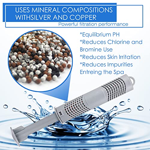 Hot Tub Spa Mineral Ion Cartridge Filter Stick, 4 Units Mineral Cartridges, Active Ingredient is Zinc (4 Pack, Grey)