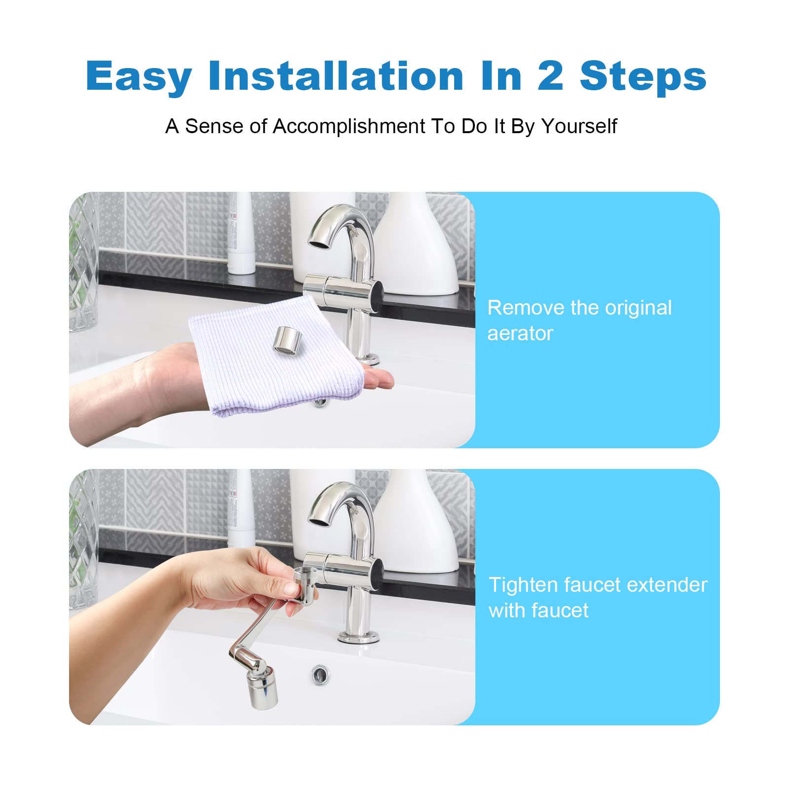 Upgraded 1440° Faucet Extender/Faucet Aerator, 1080+360 Degree Large Angle Rotatable Multifunctional Extension Faucet Adapter, Universal Faucet Sprayer Attachment, Sink Sprayer for Kitchen/Bathroom