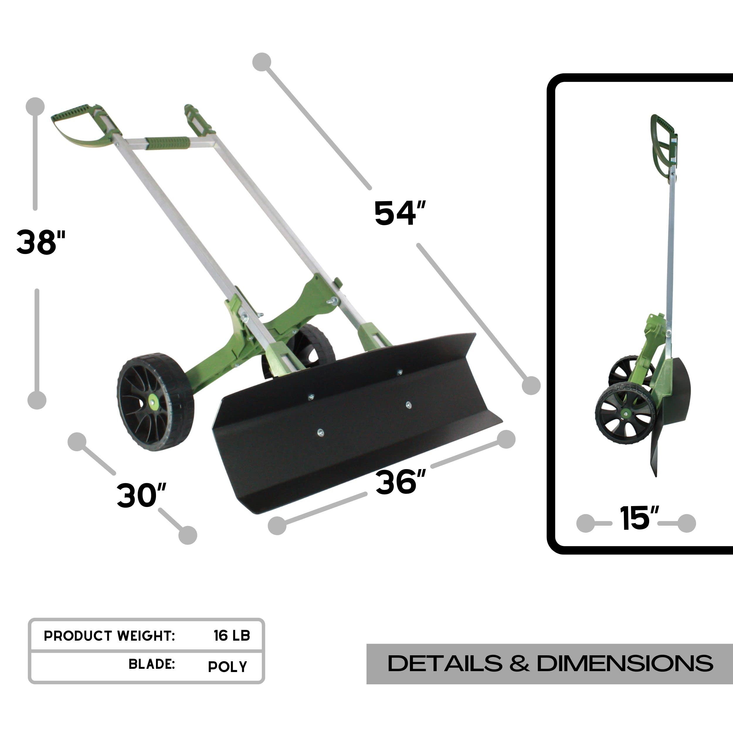 Easy Doze-It 42" SnoDozer Dynamix Grip | Rolling Snow Shovel on Wheels | Barn Agriculture Dozer Scraping | Made in USA by Vertex | Model EX988.42